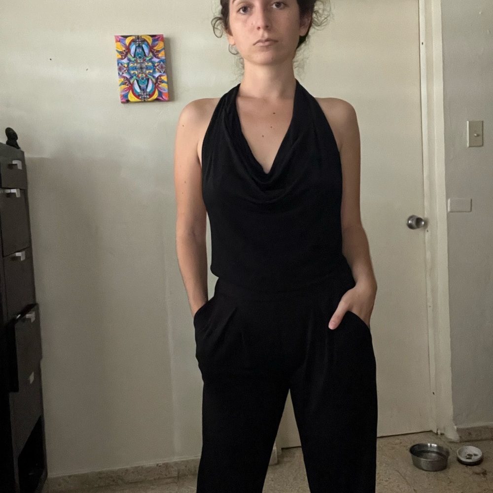 Black halter backless top